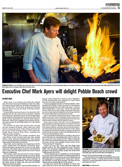 "Pacific Edge" exec. chef, Silicon Valley/SJ  Bus. Journal