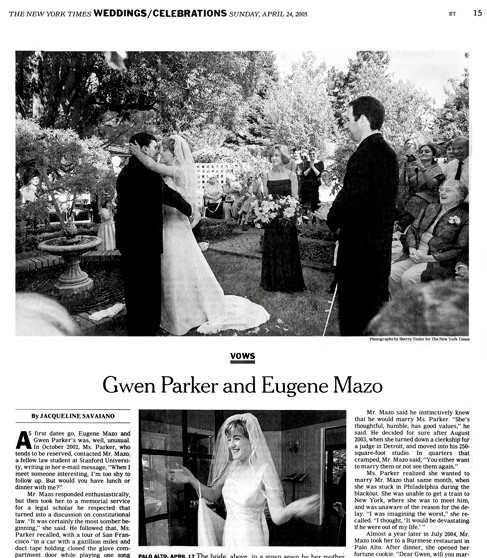 New York Times, Style Section, Wedding